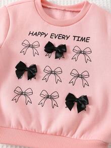 Cozy Pixies Conjunto de 2 piezas de sudadera de cuello redondo de manga larga con decoración de mariposa tejida y leggings de cintura elástica para niña bebé - Rosa - Ver 4