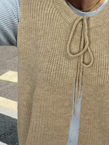 Siren Gaze Herbstoutfit für Frauen Wollweste mit Schnürung, die auf zwei Arten getragen werden kann: Wollweste mit Schlitz und Schleife vorne und hinten, gestrickte Weste