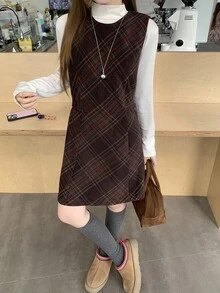 DAZY Women's Casual Plaid Sleeveless Dress, Autumn/Winter - Multicolor - View 1