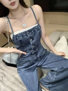 DAZY 女士牛仔工装裤和连体裤，简约时尚休闲日常服装秋冬