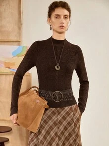 Florisole Casual Versatile Solid Color Slim Fit Sweater - Coffee Brown - View 6
