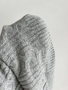 Elamini Áo khoác cardigan dệt kim dài tay bó sát màu trơn có túi dành cho nữ, mùa thu - Xám - Xem 7