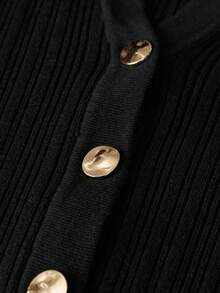 SHEIN Clasi Plus Size Solid Color Fitted Elegant Long Sleeve Sweater Dress - Black - View 4