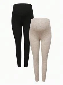 Modmama Umstandsleggings Einfarbig mit verstellbarem Bund, Rippstrick - Schwarz - Übersicht 4