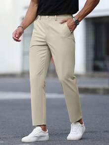 Calvornis Men's Plain Pockets Straight Leg Casual Trousers, Suitable For Office Commute