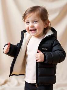 SHEIN Playful Pals Baby Boy Autumn&Winter Coat Casual Style Thicker And Warmer Jacket Winter Baby Jacket Toddler Winter Coat Fall - Black and White - View 1