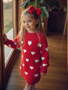 Emery Rose Kids Emery Rose Kids 少女红色心形可爱毛衣连衣裙，日常休闲艺术花朵长袖毛衣连衣裙，花朵连衣裙，舒适连衣裙，毛衣连衣裙，长袖连衣裙，可爱花朵，可爱日常，适合秋冬季日常穿着，新年、圣诞节、情人节、万圣节、派对、婚礼、秋冬心形连衣裙，女童毛衣连衣裙，红色毛衣，女童服装，红色，红白可爱青少年毛衣，可爱少女心形图案套头毛衣连衣裙 - 米色 - 查看 9