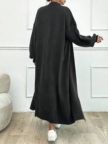 SHEIN Tall Dual Pocket Drop Shoulder Open Front Black Cardigan - Black - View 2