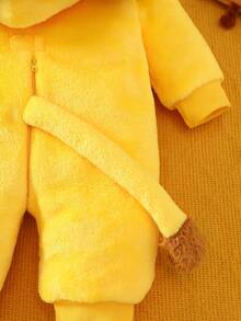 SHEIN Newborn Cute Plush Lion Shaped Outfit, Embroidered Lion Hat, Long Sleeve Jumpsuit With Pants, Baby Costume Outfit