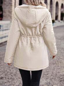 SHEIN Frenchy Drawstring Waist Teddy Lined Hooded Parka Coat In Fall/Winter