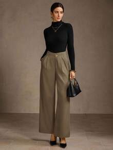 MOTF PREMIUM 褶皱斜口袋裤 - 摩卡棕 - 查看 3