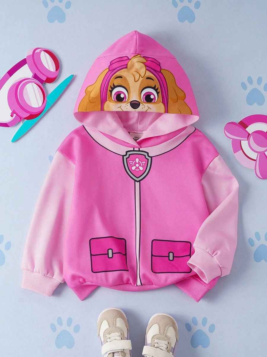 SHEIN | PAW Patrol 小女孩可爱卡通粉色小狗印花卫衣，秋冬款 - 粉色 - 查看 1