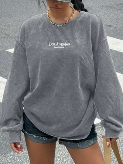 Muchica 加大码酸洗外观复古针织做旧宽松长袖T恤