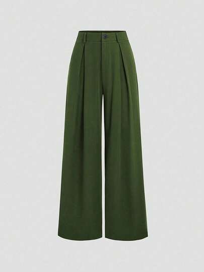 SHEIN PETITE Plus Size Pleated Detail Versatile Office Pants