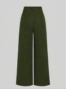 SHEIN PETITE Plus Size Pleated Detail Versatile Office Pants - Army Green - View 2