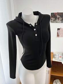 DAZY 女士保暖内衬圆领半拉链连帽T恤，秋季长袖女式上衣，保暖内衬，冬季 - 黑色 - 查看 4