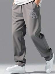 SHEIN 青少年休闲字母刺绣运动裤，纯色百搭百搭裤，适合通勤、上学、日常休闲、旅行、户外派对、运动、秋冬