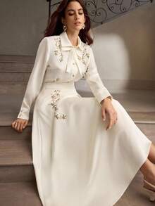 ZEYLAH Women's Elegant Embroidered Long Skirt - Apricot - View 1