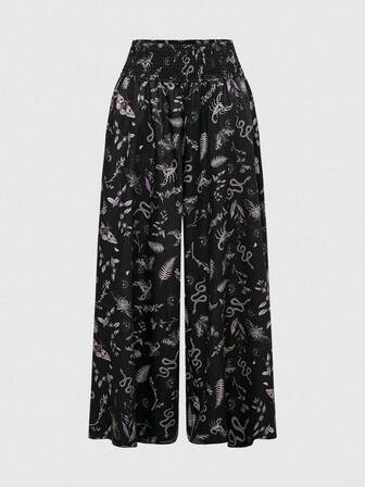 Goth Pantaloni larghi da donna in stile gotico con stampa floreale e vita elastica