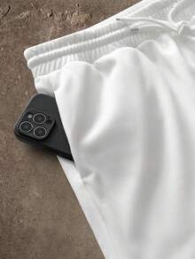 AXEPEAK Men's Elastic Letter Print Crew Neck Long Sleeve Sweatshirt And Sweatpants Casual Suit, Fall Winter Clothes - White - View 4