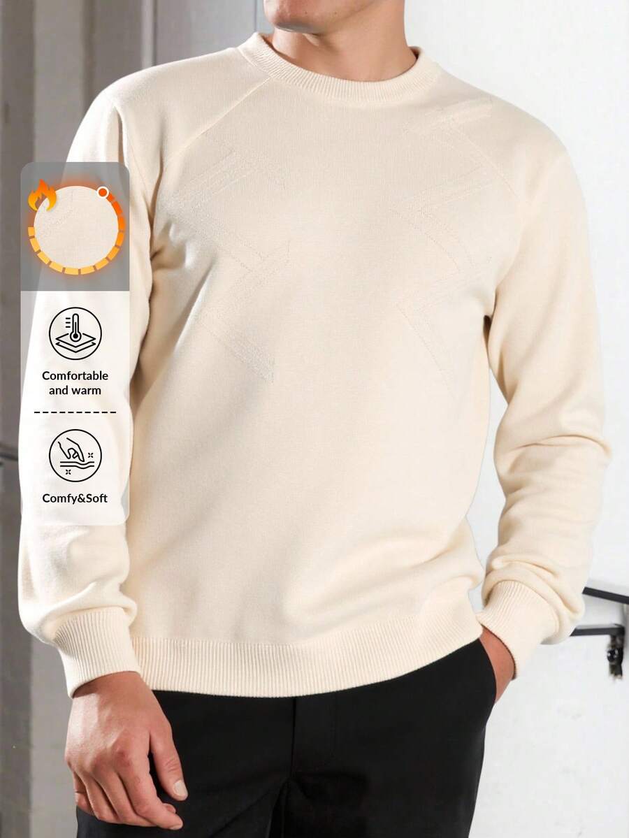 RueChic Men Graphic Knitted Crew Neck Regular Sweater - Beige - View 1