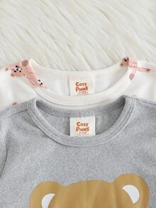 Cozy Pixies Bộ đồ ngủ 4 món cho bé gái, áo len cổ tròn tay dài in họa tiết động vật hoạt hình và quần dài cạp chun co giãn vừa vặn - Nhiều màu - Xem 4