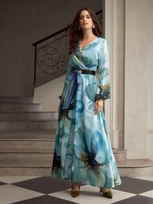 ZEYLAH Women's Elegant Floral Print Dress - Blue - View 4