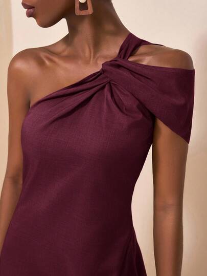 Zivah 2025 Summer New Music Festival Easter Mother's Day Wedding Season Wedding Birthday Party Daily Casual Vacation Cruise Beach Sunbathing Viral Elegant Linen Blend One Shoulder Bodycon Brown Dress,Dresses For Women Party