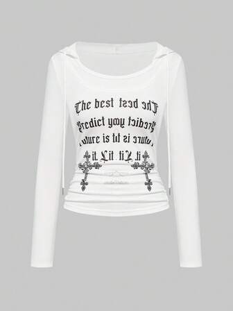 Grunge Punk Sudadera con capucha de manga corta con estampado gráfico vintage estadounidense de estilo distópico Y2K