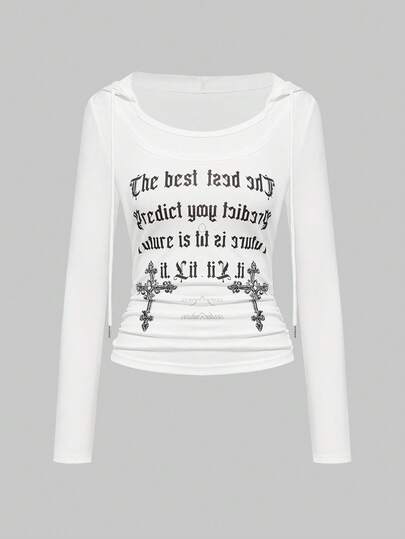 Grunge Punk Y2K Dystopian Vintage American Street Graphic Print Short Sleeve Hoodie