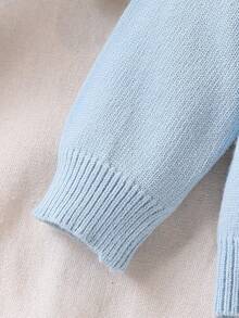 SHEIN Vintaside Kids Baby Girls 2pcs Sweater Co-Ord Set - Knitted Long Sleeve Pullover Sweater With Rabbit Jacquard Pattern & Bow Accent + Wide Leg Knit Pants, Fashionable & Cute Outfit For Autumn/Winter, Suitable For Casual, Home, Travel, School Baby Set Autumn Winter Season Baby Knitted Set Baby Girl Warm Sets Baby Two Piece Set Knit Two Piece Toddler - Blue - View 5