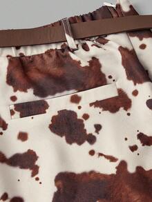 SHEIN MOD Women's Fashion Asymmetric Hem Animal Print Belted Skorts, Cow Print Skort, Western Skirt, Shorts Skirt, Cow Girl Shorts, Western Shorts,Chic Autumn,Fall New Style Women