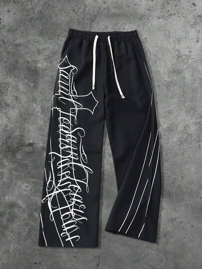 Street Life Herren Weite Hose aus Gewebe mit amerikanischem Buchstabenmotiv, Herbst