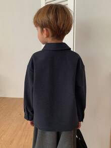 DAZY Young Boy Solid Color Long Sleeve Drop Shoulder Loose Fit Casual Shirt - Navy Blue - View 6