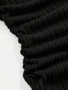 SHEIN 少女束腰褶皱方领长袖休闲连衣裙，适合派对和返校穿着 - 黑色 - 查看 5