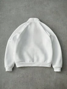 PAVTROS 男士街头风流行INS同款FREEDOM印花拉链保暖内衬卫衣，适合户外音乐节、夜店、酒吧等场合，也可作为男友/老公礼物、周年纪念礼物，白色插肩袖卫衣，秋冬季款 - 白色 - 查看 4