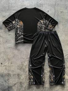 AXEPEAK 男士迷彩印花拼布T恤和裤子套装 - 彩色 - 查看 2