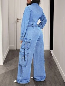 BamGleam Women's Casual Denim Bib Pants And Jumpsuit For Everyday Wear - Blue - View 2