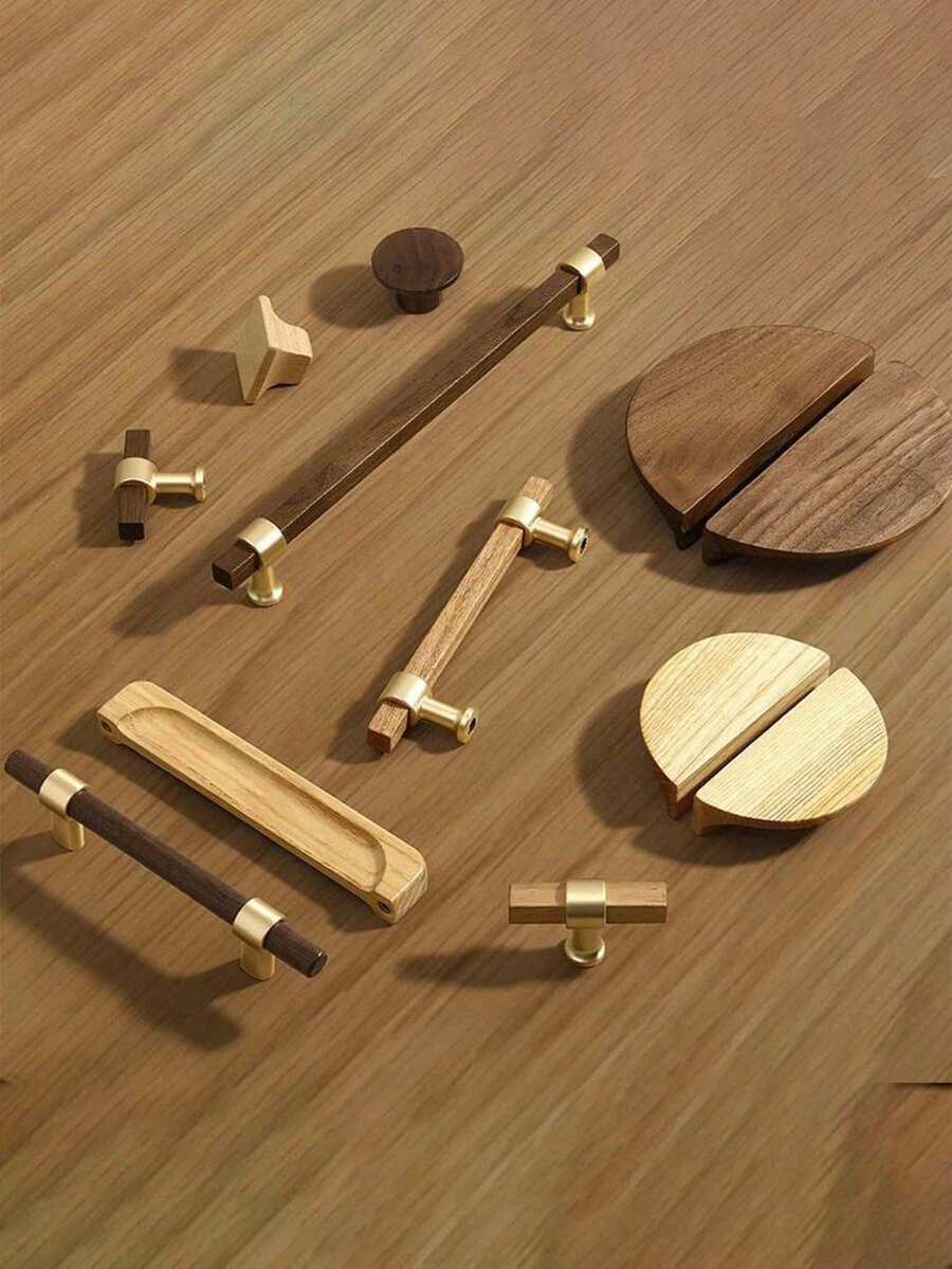 1 件实木橱柜抽屉把手 - 现代简约山毛榉木和黑胡桃木把手，北欧风格衣柜木制旋钮 - 彩色 - 查看 1