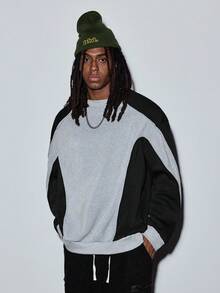 MODCRASH Men's Casual Patchwork Sweatshirt, New Autumn Collection Spring To Summer - Light Grey - View 5