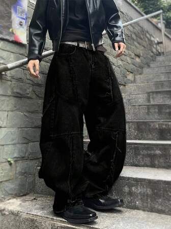 Manfinity EMRG 男士时尚石洗做旧修身宽松牛仔裤