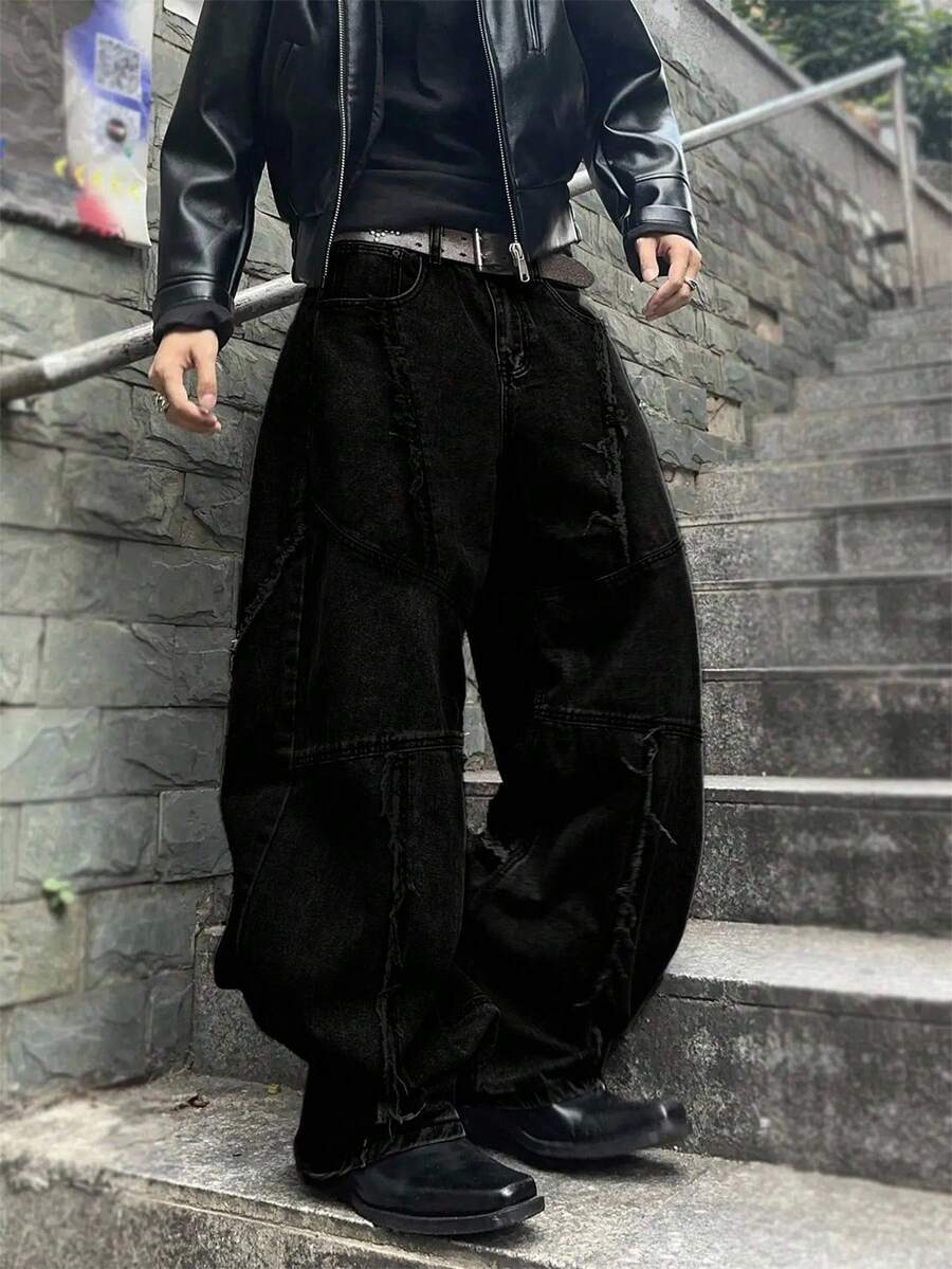 Manfinity EMRG 男士时尚石洗做旧修身宽松牛仔裤