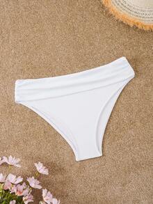 Swim Basics Solid Color Ruched Bikini Bottom, Beach Outfit Bathing Suit Summer,Summer Beach