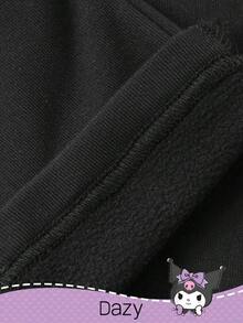 HELLO KITTY AND FRIENDS | SHEIN DAZY Tween Girl Letter Graphic Knitted Thermal Lined Leggings,Winter - Black - View 3