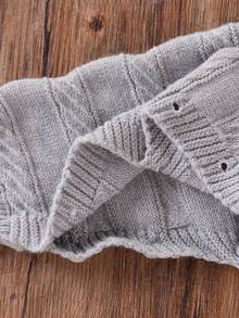 SHEIN 婴儿毛衣，新生儿男女款高领长袖针织连脚连体衣，秋冬舒适，优雅时尚，适合居家、日常穿着和旅行 - 灰色 - 查看 7