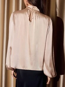Vintamour Vintage Elegant Women Satin Tie Cuff Long Sleeve Blouse Commute Vacation Holiday Party Fall For Women Winter Christmas Autumn/Winter For Women Christmas For Women Thanksgiving For Women Party Satin Blouse For Women Silk Blouse Top For Women Elegant Blouse - Gold - View 6