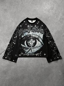 Manfinity EMRG 男士休闲星星印花长袖 T 恤 - 黑色 - 查看 2