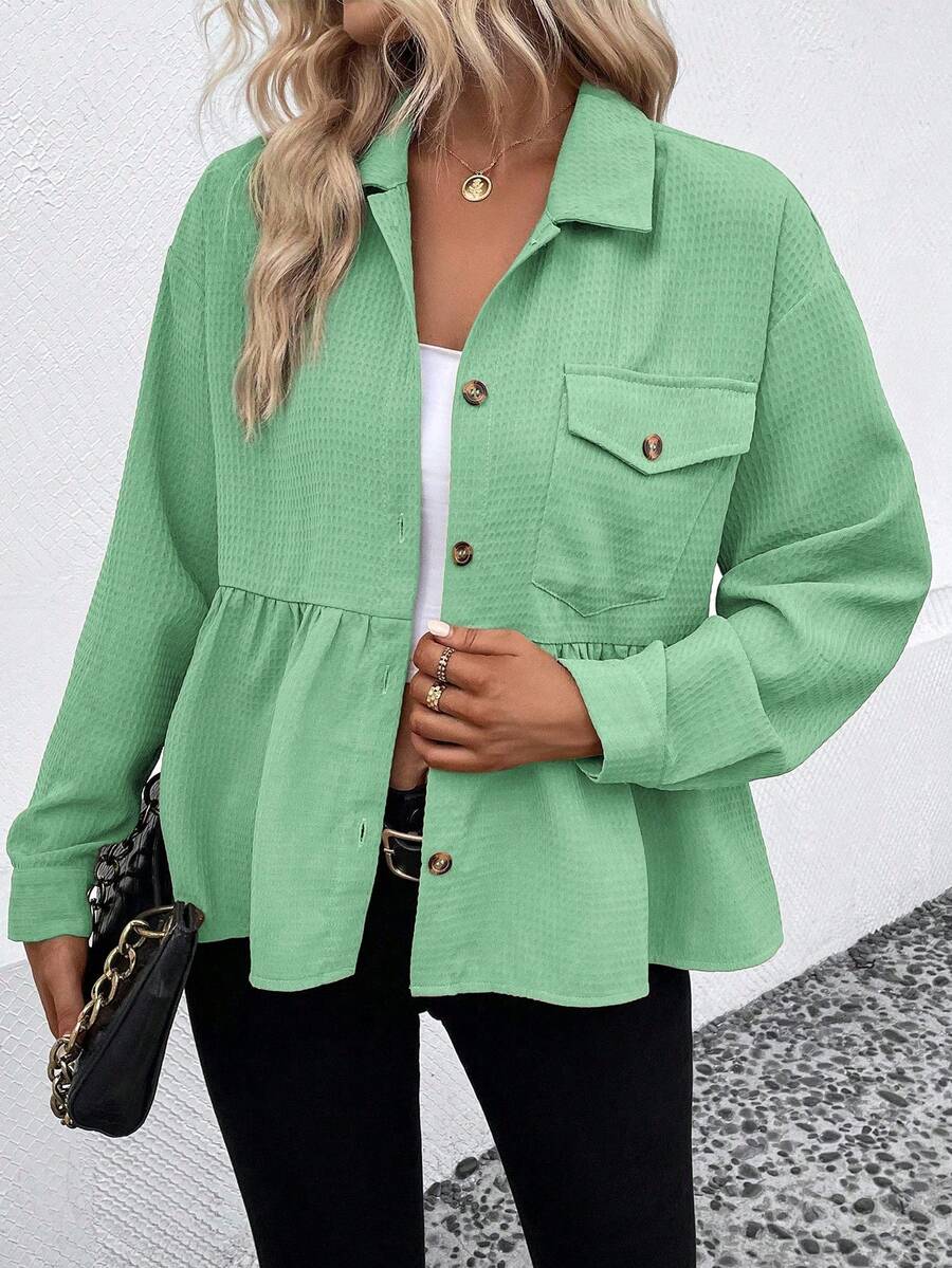 SHEIN LUNE Casual-Woman Fantasy-Simple Ruffle Regular Coat - Mint Green - View 1