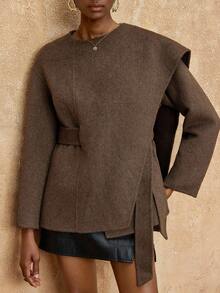 Lumalex VITNOS 奢华秋冬女士不对称设计时尚双面大衣,配腰带,冬季休闲优雅,秋季时尚百搭,适合周末度假、晚宴、秋冬工作场合,今冬必备,御寒大衣,新年、生日礼物,冬季奢华外套,适合约会、外出、夜生活、婚礼、假日、生日、工作和通勤等各种场合。 - 咖啡棕 - 查看 8