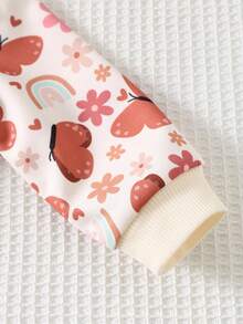 Cozy Pixies 2 pezzi Set di felpa a girocollo con maniche lunghe e volant con stampa floreale e farfalla e pantaloni a zampa con vita elastica per bambina